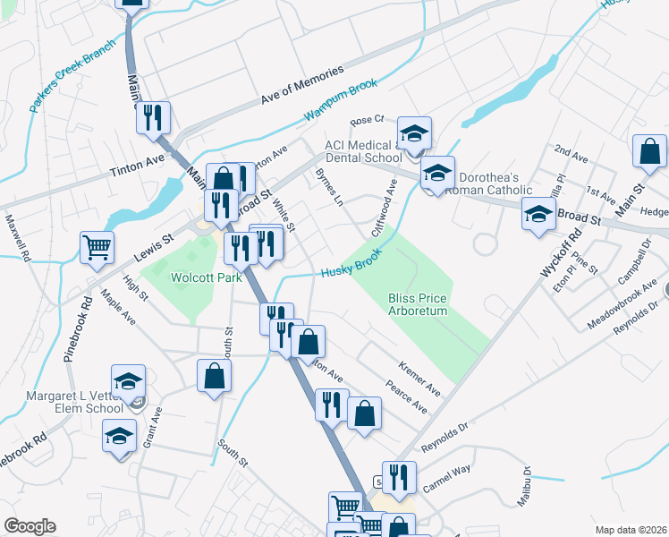 map of restaurants, bars, coffee shops, grocery stores, and more near 64B White Street in Eatontown