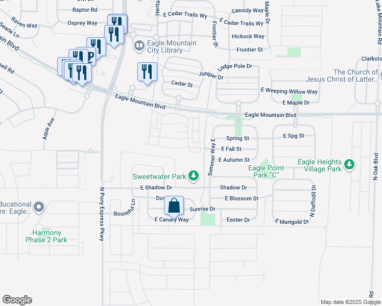 map of restaurants, bars, coffee shops, grocery stores, and more near 1880 East Thunder Lane in Eagle Mountain