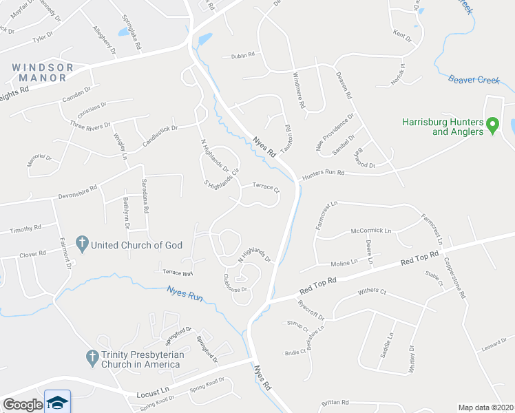 map of restaurants, bars, coffee shops, grocery stores, and more near 6476 Terrace Court in Harrisburg