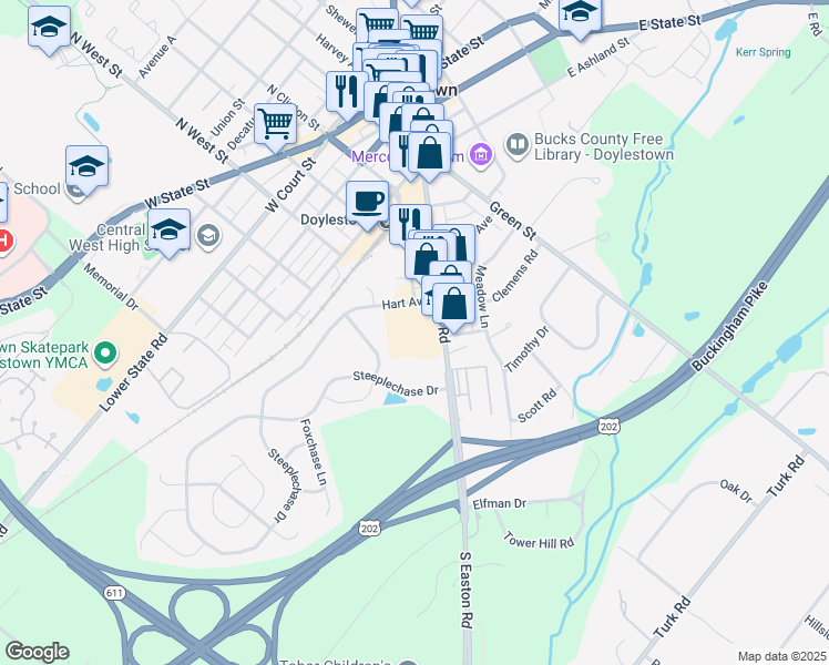 map of restaurants, bars, coffee shops, grocery stores, and more near 350 South Main Street in Doylestown