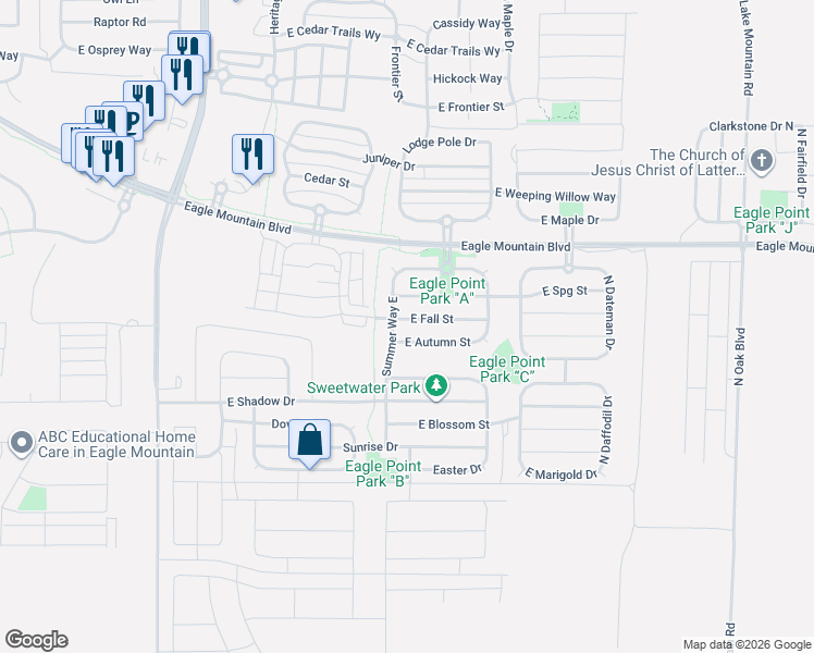 map of restaurants, bars, coffee shops, grocery stores, and more near 2006 East Fall Street in Eagle Mountain