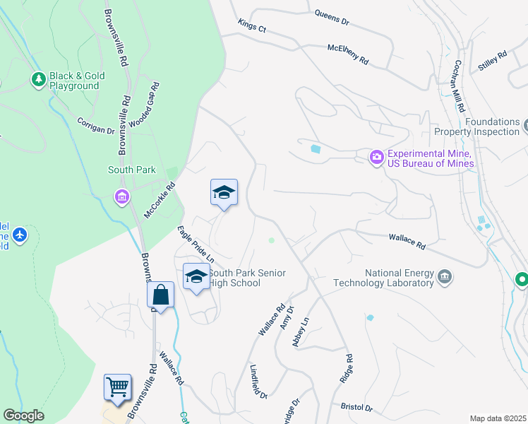 map of restaurants, bars, coffee shops, grocery stores, and more near 2215 Ridge Road in South Park Township