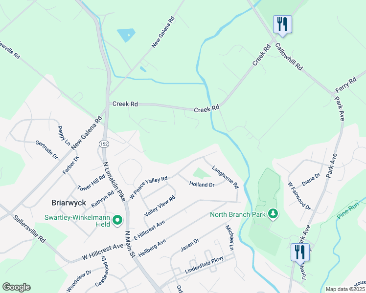 map of restaurants, bars, coffee shops, grocery stores, and more near 67 West Peace Valley Road in Chalfont