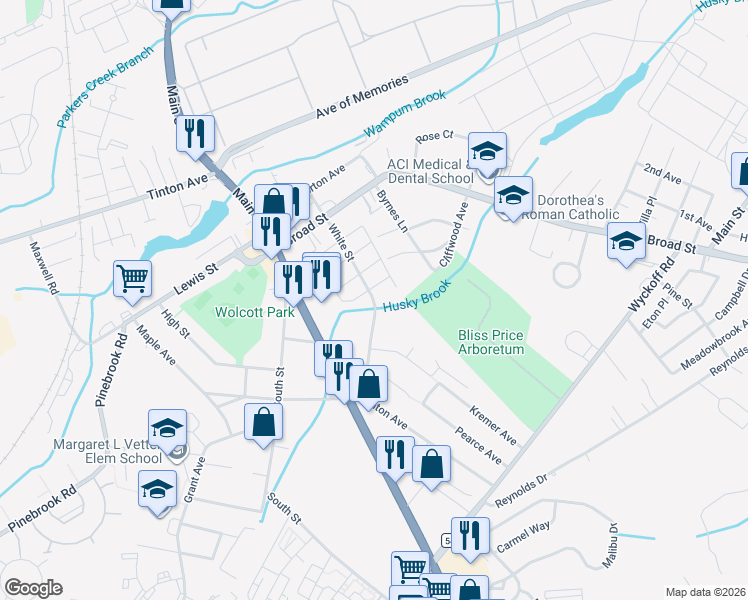 map of restaurants, bars, coffee shops, grocery stores, and more near 91 White Street in Eatontown