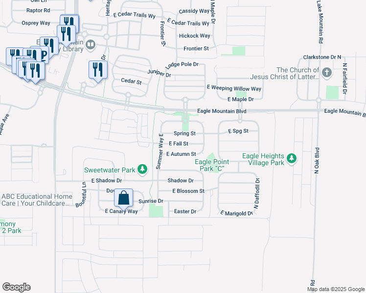 map of restaurants, bars, coffee shops, grocery stores, and more near 2080 East Fall Street in Eagle Mountain