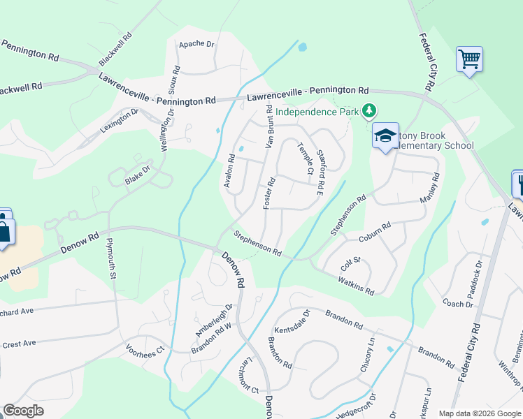 map of restaurants, bars, coffee shops, grocery stores, and more near 25 Foster Road in Pennington
