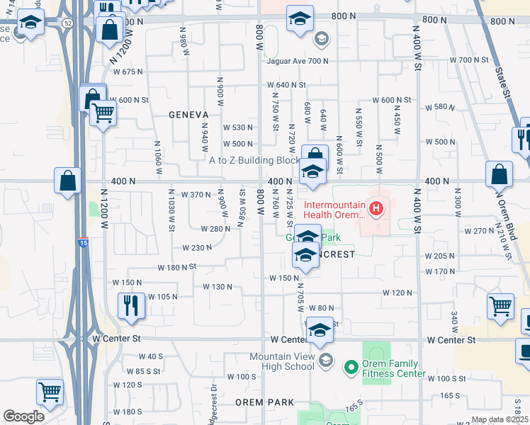 map of restaurants, bars, coffee shops, grocery stores, and more near 326 North 800 West in Orem