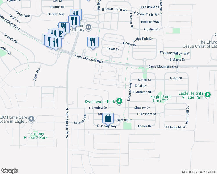 map of restaurants, bars, coffee shops, grocery stores, and more near 1810 East Fall Street in Eagle Mountain