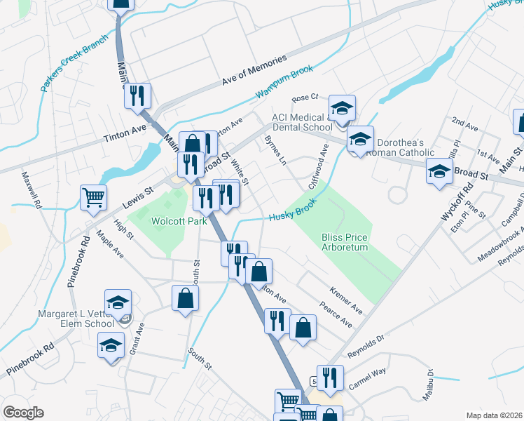 map of restaurants, bars, coffee shops, grocery stores, and more near 73 White Street in Eatontown