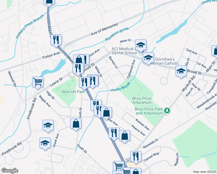 map of restaurants, bars, coffee shops, grocery stores, and more near 64B White Street in Eatontown