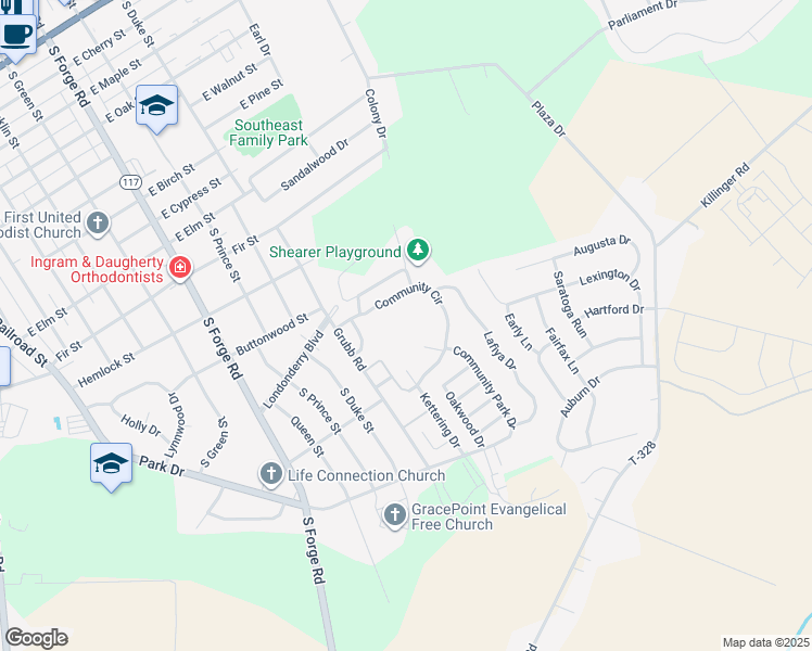 map of restaurants, bars, coffee shops, grocery stores, and more near 12 Greenhouse Lane in Palmyra