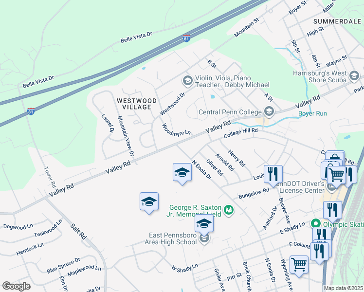 map of restaurants, bars, coffee shops, grocery stores, and more near 798 Valley Road in Enola
