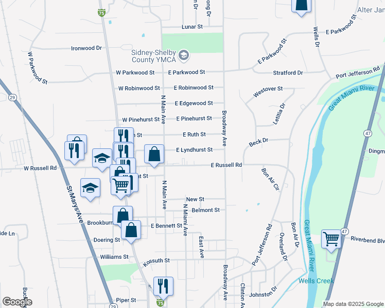 map of restaurants, bars, coffee shops, grocery stores, and more near 324 Lyndhurst Street in Sidney