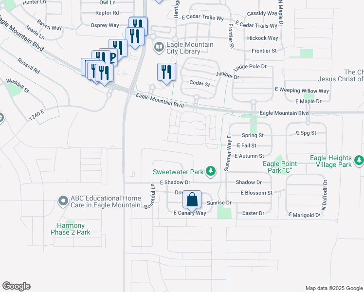 map of restaurants, bars, coffee shops, grocery stores, and more near 1760 East Fall Street in Eagle Mountain