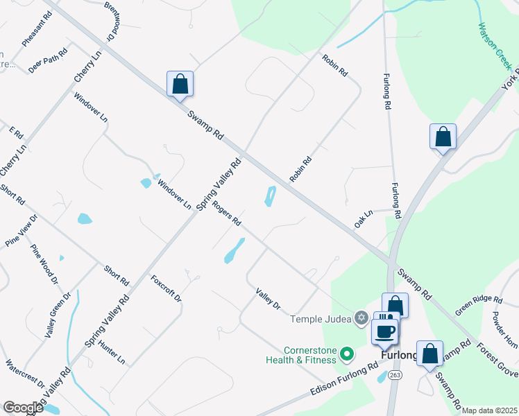 map of restaurants, bars, coffee shops, grocery stores, and more near 17 Sand Sam Circle in Doylestown