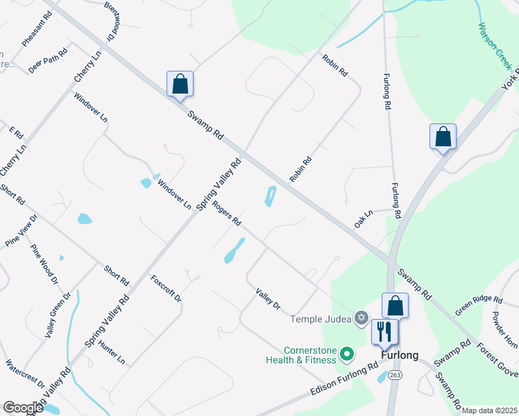 map of restaurants, bars, coffee shops, grocery stores, and more near 17 Sand Sam Circle in Doylestown