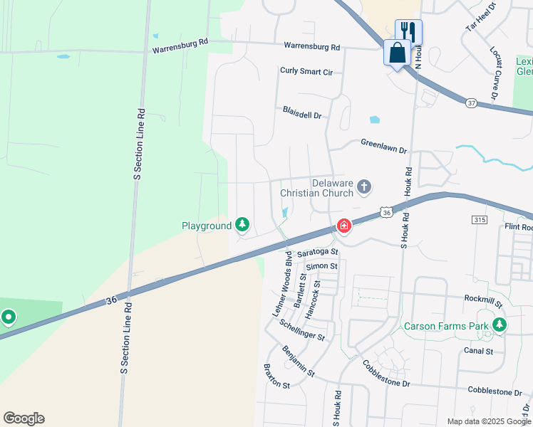 map of restaurants, bars, coffee shops, grocery stores, and more near 130 Springer Woods Boulevard in Delaware