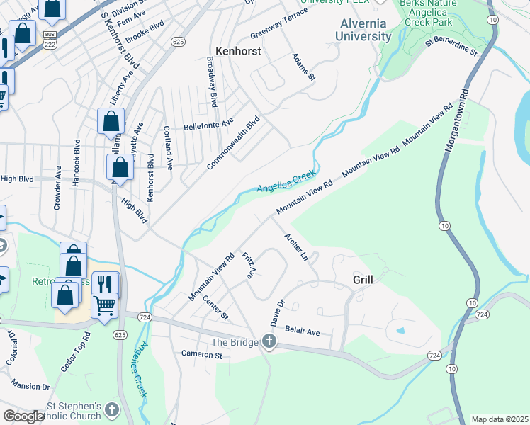 map of restaurants, bars, coffee shops, grocery stores, and more near 393 Mountain View Road in Reading