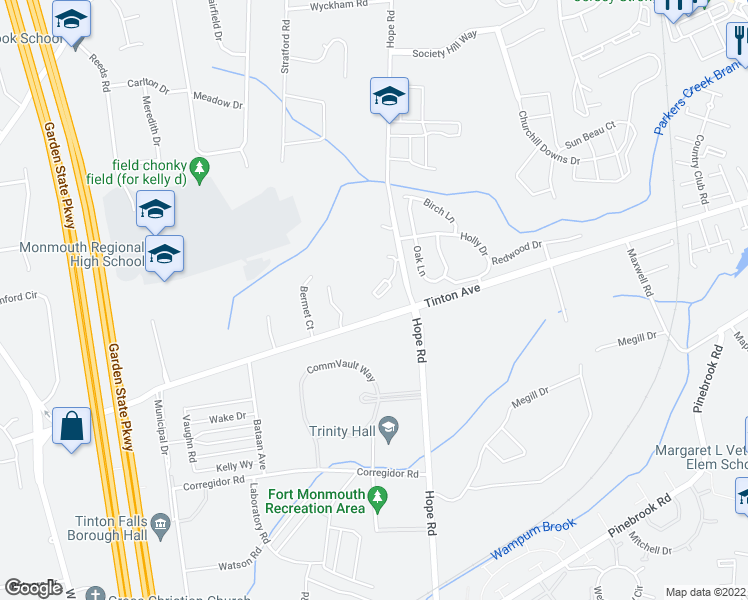 map of restaurants, bars, coffee shops, grocery stores, and more near 81 Wigwam Lane in Tinton Falls