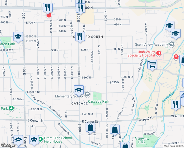 map of restaurants, bars, coffee shops, grocery stores, and more near in Orem