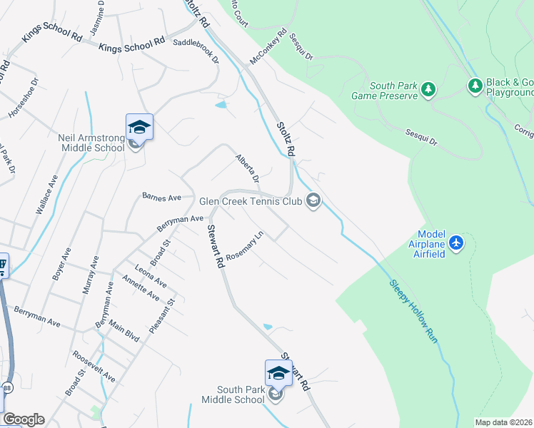 map of restaurants, bars, coffee shops, grocery stores, and more near 1089 Old Post Road in South Park Township