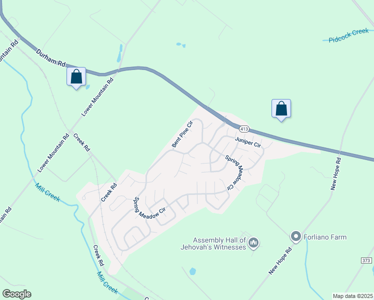 map of restaurants, bars, coffee shops, grocery stores, and more near 556 Spring Meadow Circle in New Hope