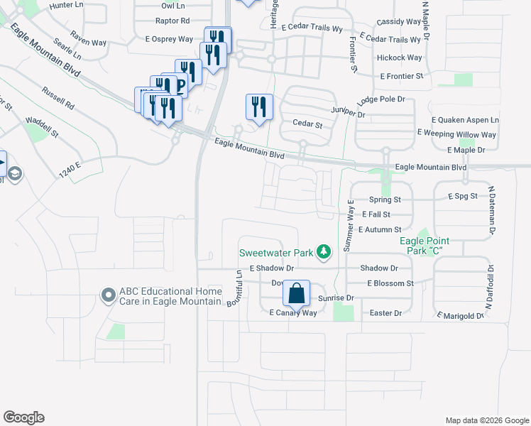 map of restaurants, bars, coffee shops, grocery stores, and more near 1705 East Tumwater Lane in Eagle Mountain