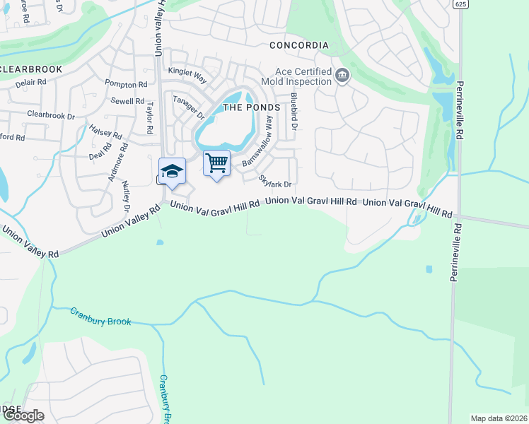 map of restaurants, bars, coffee shops, grocery stores, and more near 86 Union Valley Road in Monroe Township