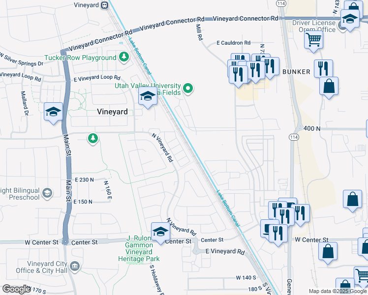 map of restaurants, bars, coffee shops, grocery stores, and more near 322 North 460 East Street in Orem