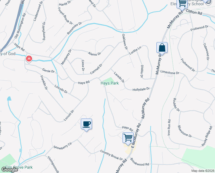 map of restaurants, bars, coffee shops, grocery stores, and more near 351 Hays Road in Pittsburgh