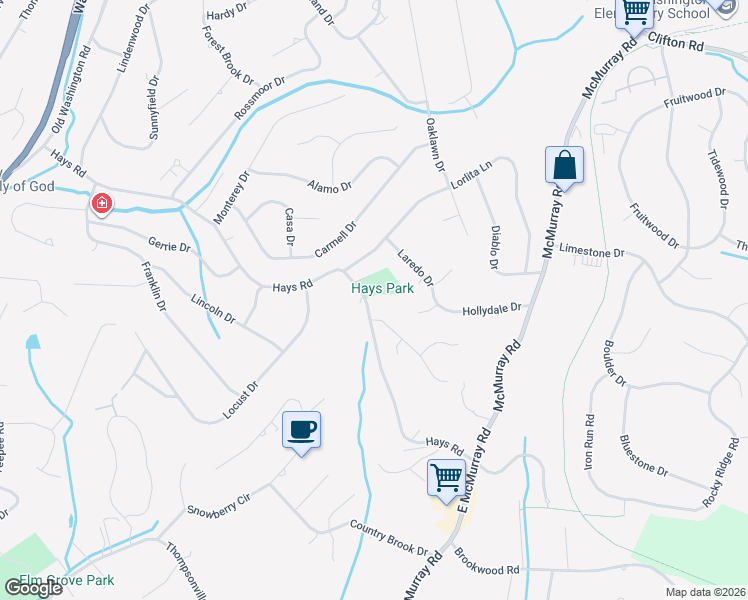 map of restaurants, bars, coffee shops, grocery stores, and more near 351 Hays Road in Pittsburgh