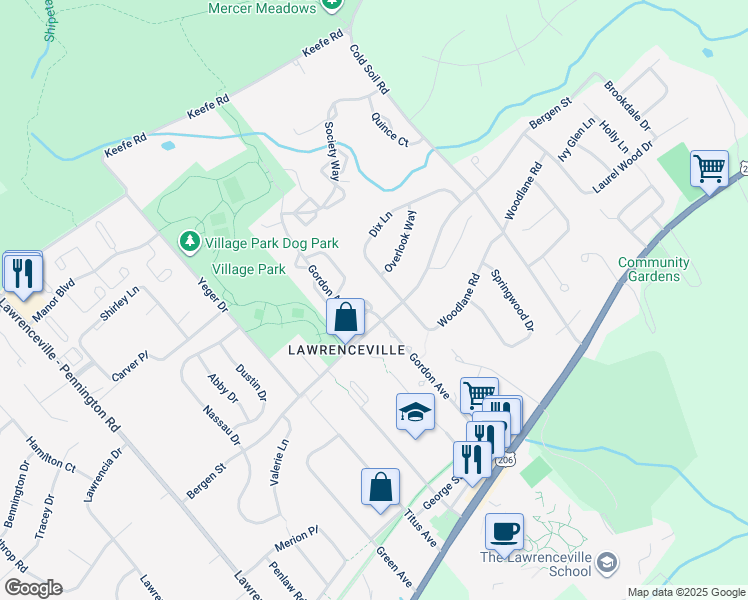 map of restaurants, bars, coffee shops, grocery stores, and more near 23 Ardisia Court in Lawrence Township