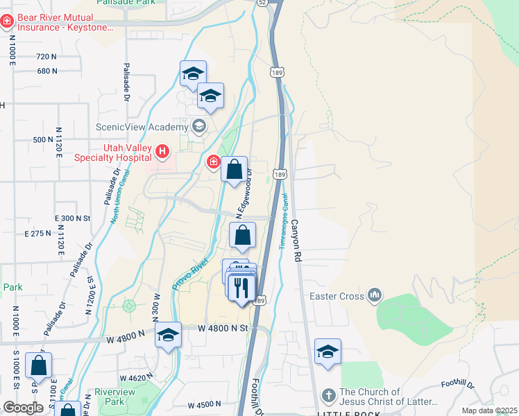 map of restaurants, bars, coffee shops, grocery stores, and more near 5252 Edgewood Drive in Provo