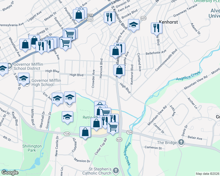 map of restaurants, bars, coffee shops, grocery stores, and more near 1736 Liberty Avenue in Reading