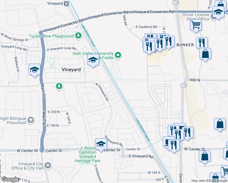 map of restaurants, bars, coffee shops, grocery stores, and more near 322 North 460 East Street in Orem