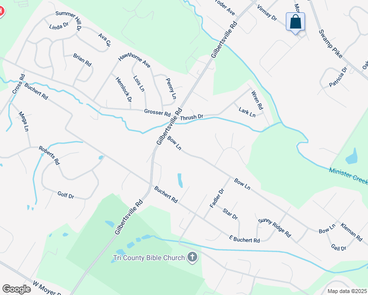 map of restaurants, bars, coffee shops, grocery stores, and more near 317 Bow Lane in Gilbertsville