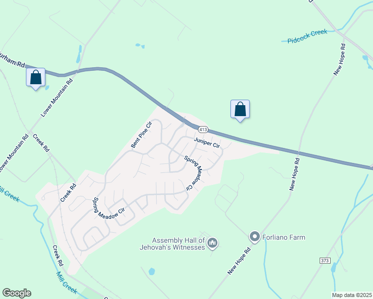 map of restaurants, bars, coffee shops, grocery stores, and more near 90 Acorn Court East in New Hope