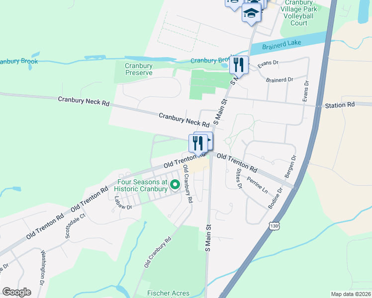 map of restaurants, bars, coffee shops, grocery stores, and more near 5 Arthur Lane in Cranbury
