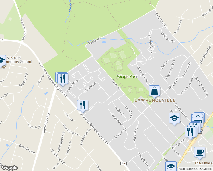 map of restaurants, bars, coffee shops, grocery stores, and more near F10 Shirley Lane in Trenton