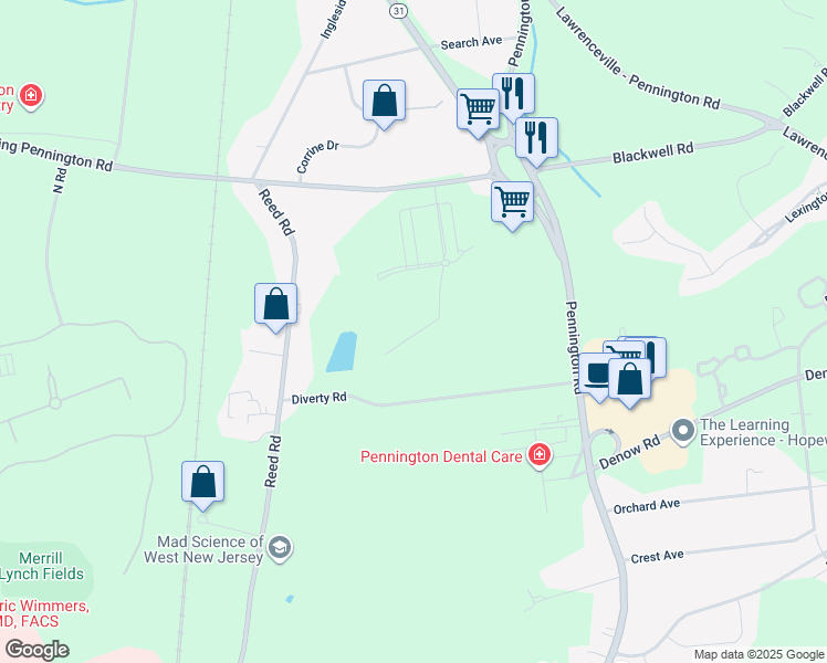 map of restaurants, bars, coffee shops, grocery stores, and more near 122 ADA Hightower Avenue in Hopewell Township
