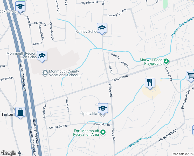 map of restaurants, bars, coffee shops, grocery stores, and more near 85 Wigwam Lane in Tinton Falls