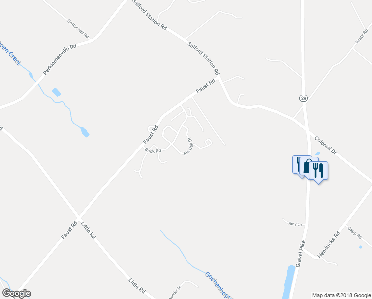 map of restaurants, bars, coffee shops, grocery stores, and more near 1147 Pin Oak Drive in Perkiomenville