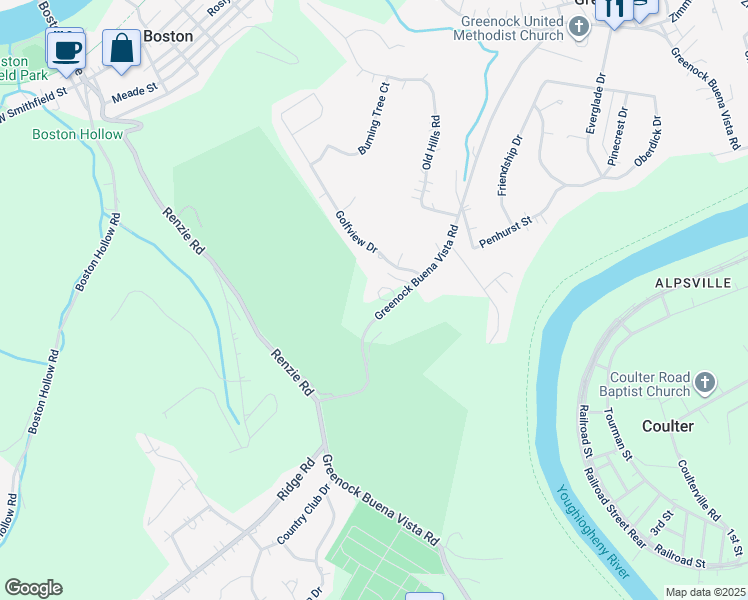 map of restaurants, bars, coffee shops, grocery stores, and more near 1820 Greenock Buena Vista Road in McKeesport