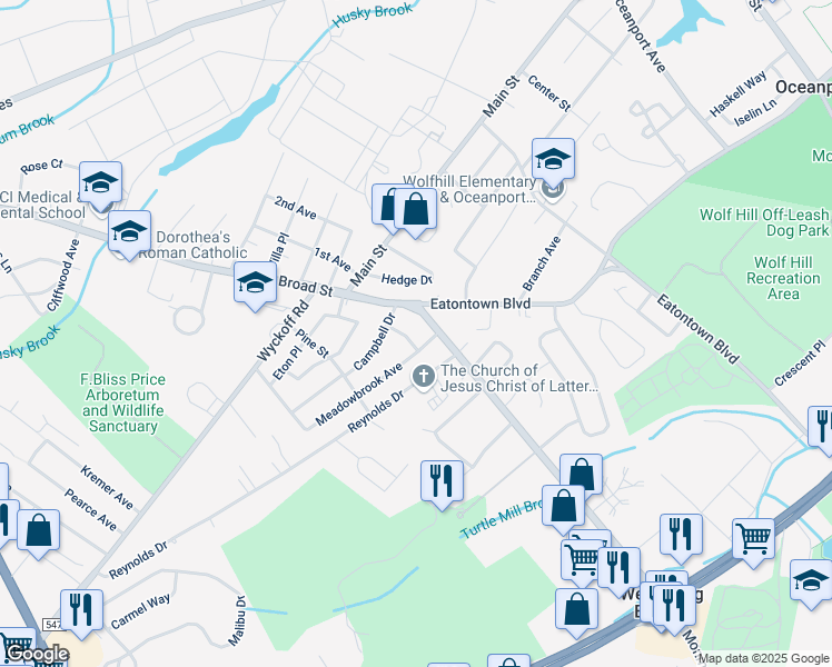 map of restaurants, bars, coffee shops, grocery stores, and more near 369 Benson Place in Eatontown