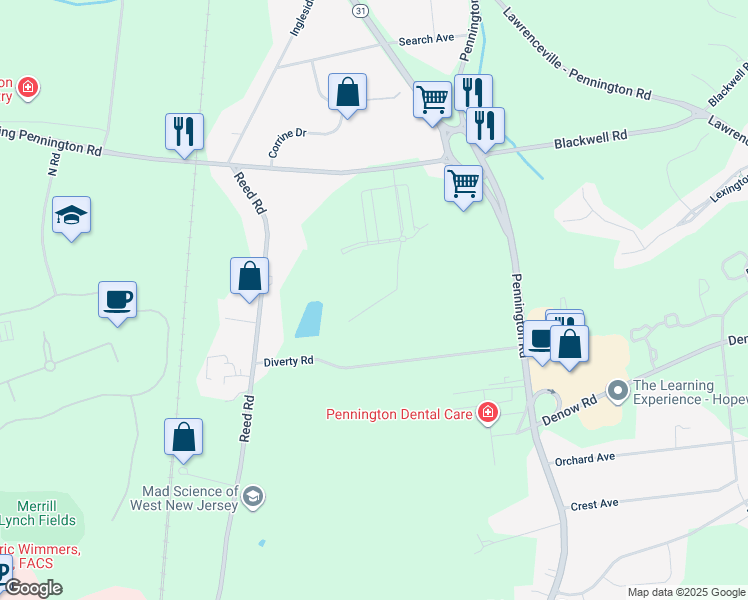 map of restaurants, bars, coffee shops, grocery stores, and more near 122 ADA Hightower Avenue in Hopewell Township