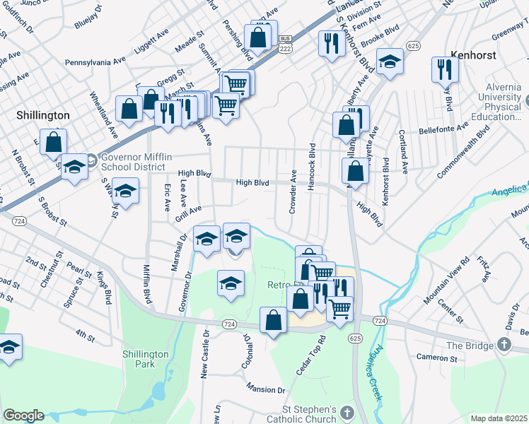 map of restaurants, bars, coffee shops, grocery stores, and more near 4 Tippet Court in Reading