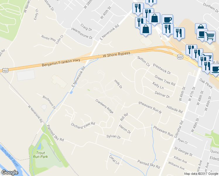 map of restaurants, bars, coffee shops, grocery stores, and more near 75-6 Azalea Way in Reading