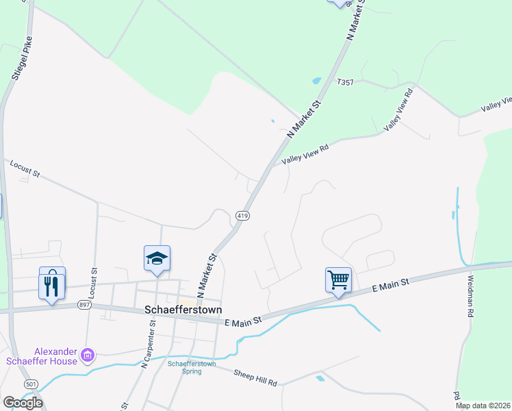 map of restaurants, bars, coffee shops, grocery stores, and more near 422 North Market Street in Myerstown