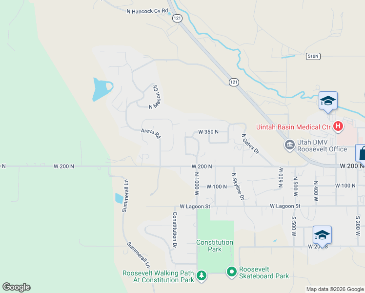 map of restaurants, bars, coffee shops, grocery stores, and more near 357 North Bonnie Drive in Roosevelt