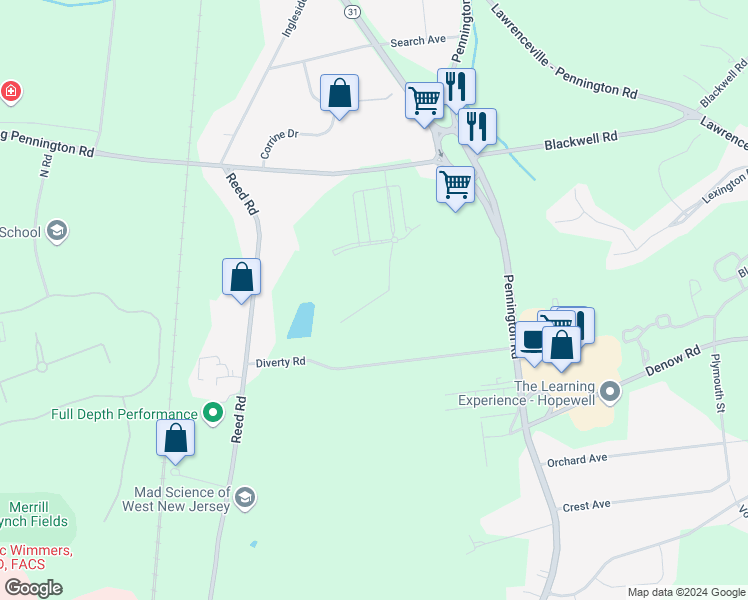 map of restaurants, bars, coffee shops, grocery stores, and more near 118 ADA Hightower Avenue in Hopewell Township